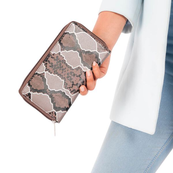 Echtleder Brieftasche mit Schlangenleder-Pr&auml;gung und RFID-Schutz, hellbraun image number 1