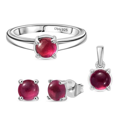 3er Set - D joy Afrikanischer Rubin (Fissure gef&uuml;llt) Ring, Ohrringe und Anh&auml;nger, 925 Silber rhodiniert (Gr&ouml;&szlig;e 20.00) ca. 2,54 ct.