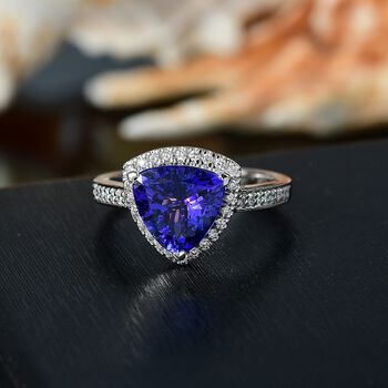 Rhapsody AAAA Tansanit, Wei&szlig;er Diamant Ring 950 Platin (Gr&ouml;&szlig;e 20.00) ca. 3,61 ct