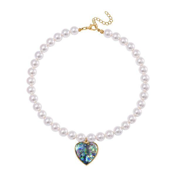 Weiße Muschelkernperlen und Abalone Muschel Halskette, 45 cm - 335 ct. image number 3