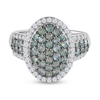 Alexandrit und Zirkon-Ring, 925 Silber platiniert (Gr&ouml;&szlig;e 16.00) ca. 1.91 ct