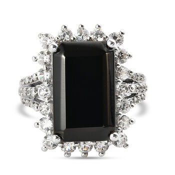 Elite Shungit und Zirkon Ring 925 Silber platiniert (Gr&ouml;&szlig;e 16.00) ca. 7,37 ct