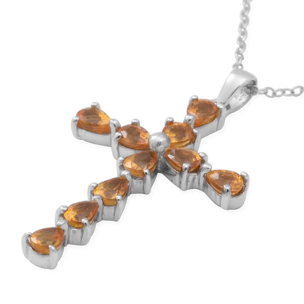 Oranger Saphir Kreuz-Anhänger mit kette ca. 45 cm, 925 Silber platiniert ca. 1,80 ct image number 3