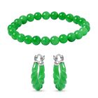 2er Set - Gr&uuml;ne Jade Armband und Ohrringe Schmuckset, 925 Silber rhodiniert ca. 129.00 ct