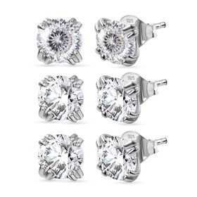 3er Set- D'Joy Moissanit Ohrringe, 925 Silber platiniert ca. 2.58 ct