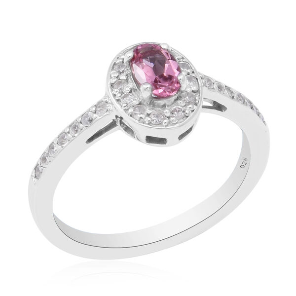 Rosa Turmalin und Zirkon Halo Ring 925 Silber Platin-Überzug image number 3