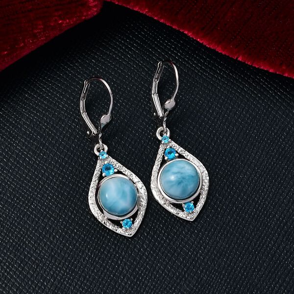 D joy Larimar, Neon Apatit Ohrringe 925 Silber platiniert ca. 5.07 ct image number 2