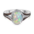 AA Natürlicher, äthiopischer Welo Opal, Natürlicher Champagner Zirkon Ring 925 Silber rhodiniert (Größe 20.00) ca. 2,27 ct