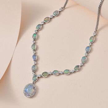 AA nat&uuml;rliche, &auml;thiopische Welo Opal und Zirkon-Halskette, 45 cm - 7,59 ct.