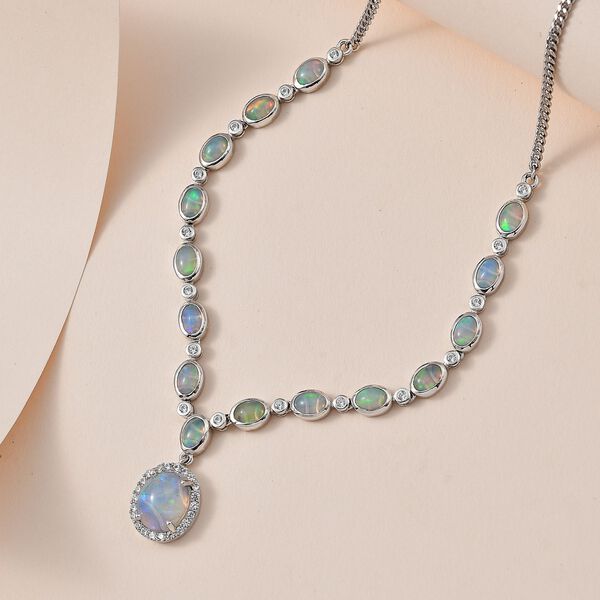 AA nat&uuml;rliche, &auml;thiopische Welo Opal und Zirkon-Halskette, 45 cm - 7,59 ct. image number 3