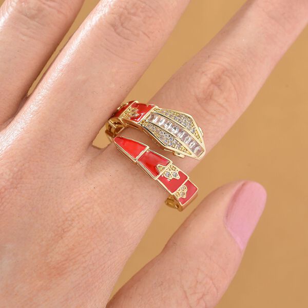 Wei&szlig;er Zirkonia Ring, Nickelfreies Messing emailliert (Gr&ouml;&szlig;e 16.00) Rot image number 2