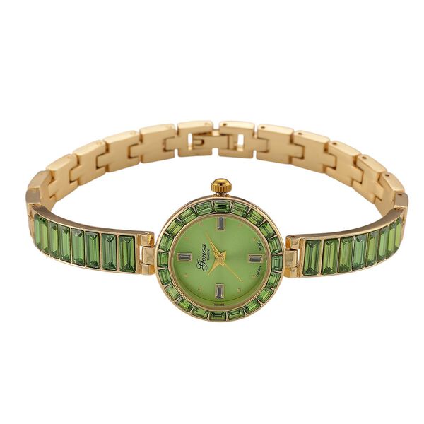 GENOA Time V2, Peridot-farbene Zirkonia, Kristalluhr, japanisches Uhrwerk, 316L Edelstahl, gr&uuml;n image number 5