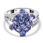 AAA Tansanit und weißer Zirkon-Ring, 925 Silber platiniert (Größe 20.00) ca. 2.26 ct