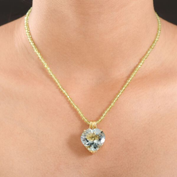 D'Joy AA Prasiolith, Peridot Schmuckset ca. 50 cm 925 Silber 750 Gelbgold Vermeil ca. 31.30 ct image number 2