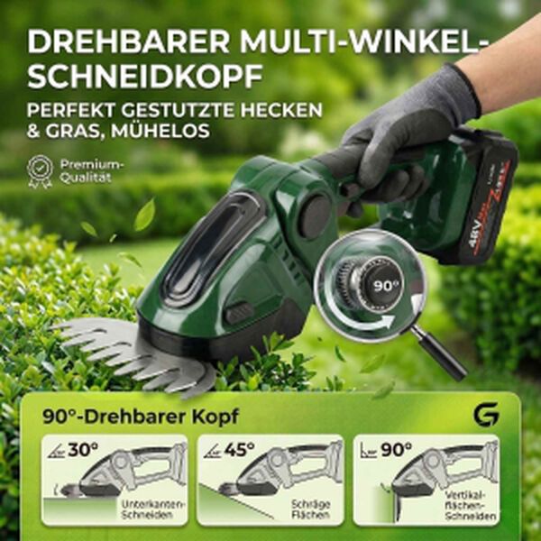 Akku Gras und Strauchschere, 2 in 1 Gartenschneider, 6000mAh, 390W, Gr&uuml;n image number 6