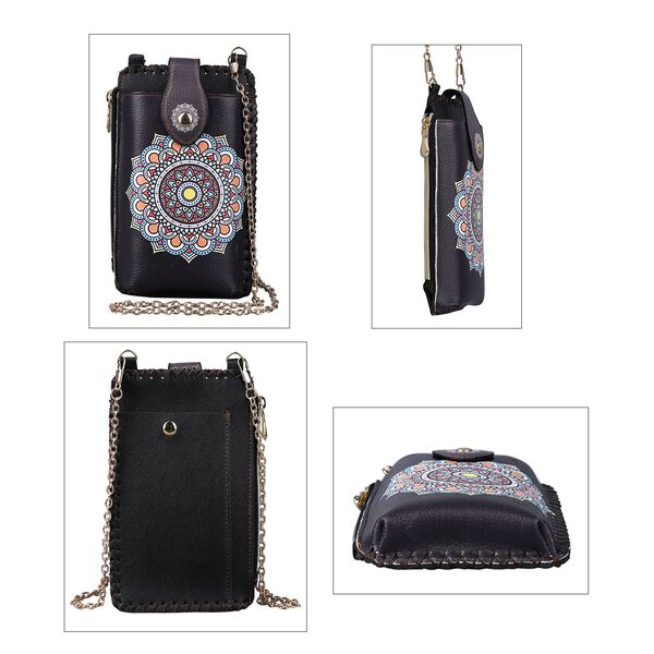 Boho Stil Crossbody Handytasche, Mandala-Muster, 18x10,5 cm, dunkelblau image number 4