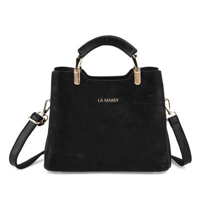 LA MAREY Satchcel Tasche mit Rei&szlig;verschlussf&auml;chern und verstellbarem Schulterriemen 25 x 20 x 11 cm Schwarz