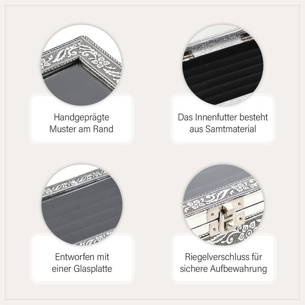 Handgefertigte Aluminium-Ringbox mit floraler Gravur und schwarzem Kratzschutz-Innenfutter image number 5