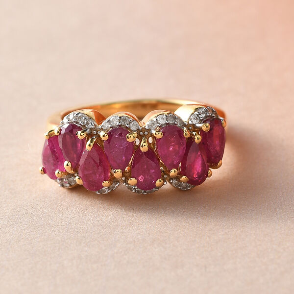 Afrikanischer Rubin und Zirkon-Ring, (Fissure gef&uuml;llt), 925 Silber vergoldet image number 2