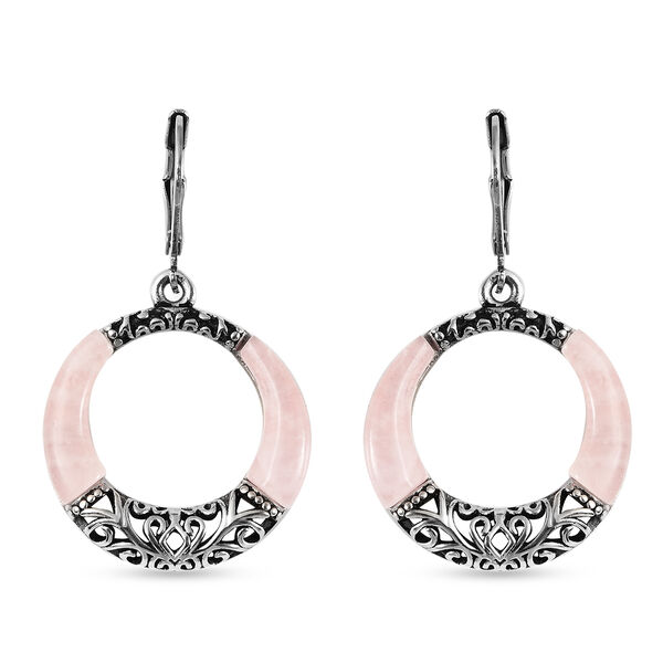 Rosenquarz Ohrh&auml;nger Edelstahl Schwarz oxidiert ca. 6,10 ct&nbsp;