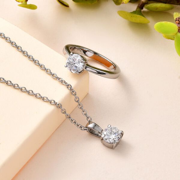 Wei&szlig;er Zirkonia Schmuckset  Edelstahl image number 2