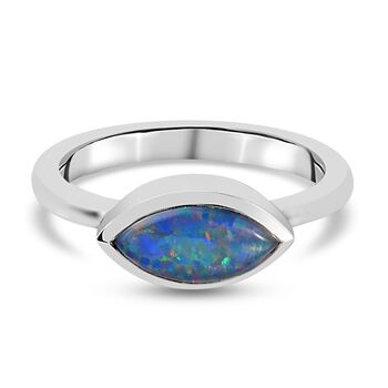 Boulder Opal Triplett Solit&auml;r Ring 925 Silber platiniert (Gr&ouml;&szlig;e 16.00) ca. 0,74 ct