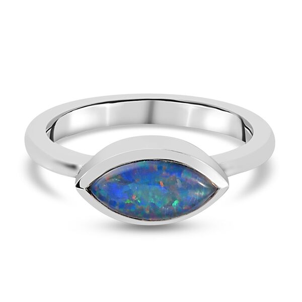Boulder Opal Triplett Solit&auml;r Ring 925 Silber Platin-&Uuml;berzug