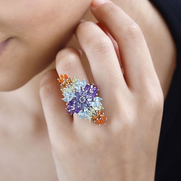 Mehrfarbiger Edelstein Ring, 925 Silber rhodiniert (Größe 21.00) ca. 6.12 ct image number 3