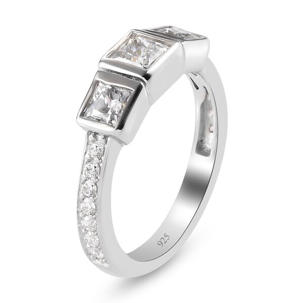 LUSTRO STELLA Hergestellt mit ZIRKONIA 3 Stein Ring 925 Silber Platin-Überzug (Größe 16.00) ca. 1,88 ct image number 6