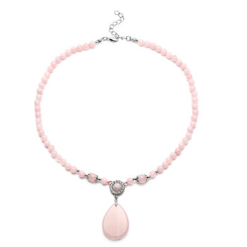 Rosenquarz-Halskette, ca. 45 cm, silberfarben ca. 158,50 ct