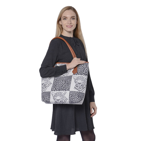 Handtasche mit Kunstleder-Griff, Leopard-Muster image number 1