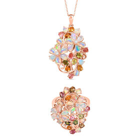 D'Joy äthiopischer Welo Opal Multi-Turmalin und Moissanit Ring und Anhänger mit 50cm Kette