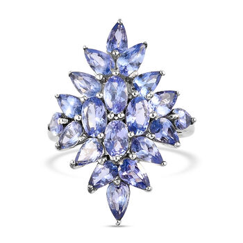 Tansanit Cluster Ring 925 Silber Platin-&Uuml;berzug
