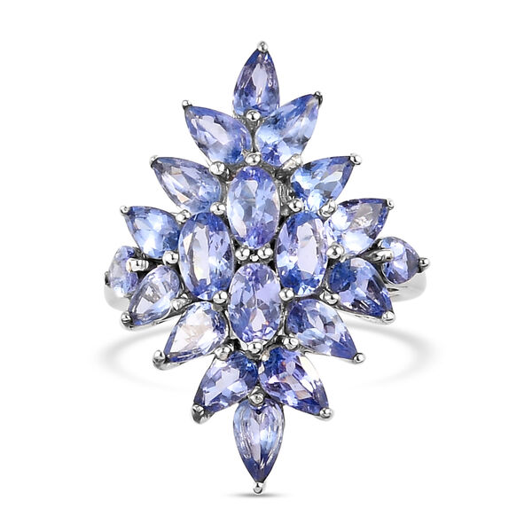 Tansanit Cluster Ring 925 Silber Platin-&Uuml;berzug