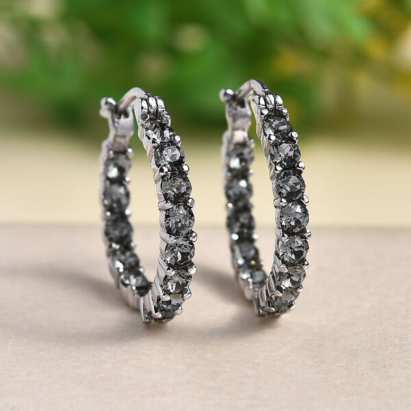 J Francis gefertigt mit SWAROVSKI- Schwarze Diamant Swarovski-Kristall Inside-Out-Creolen image number 1