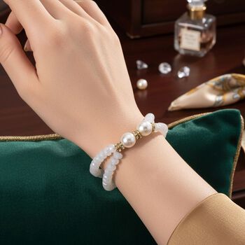 Flexibles Muschelkernperle, Opalit und wei&szlig;es Kristall Armband