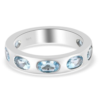 Schweizer Blautopas Band Ring 925 Silber platiniert (Größe 18.00) ca. 1,62 ct