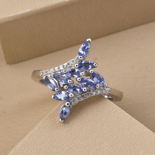 AA Tansanit und wei&szlig;er Zirkon-Ring, 925 Silber platiniert  ca. 0,89 ct image number 2