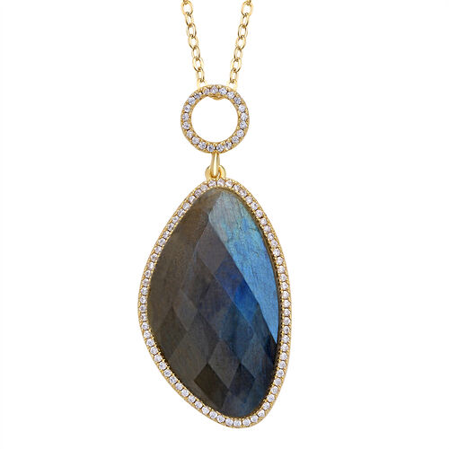 Labradorit und Zirkonia Anhänger mit 60cm Kette image number 0