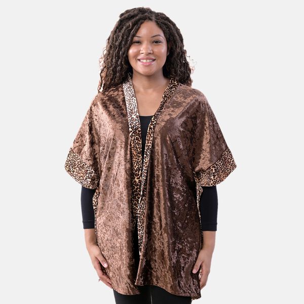 TAMSY: Kimono aus Samt mit Leoparden-Bord&uuml;re, Einheitsgr&ouml;&szlig;e, Braun&nbsp; image number 3