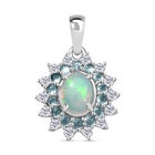 AA Natürlicher, äthiopischer Welo Opal, Weißer Zirkon Anhänger 925 Silber rhodiniert ca. 2.26 ct