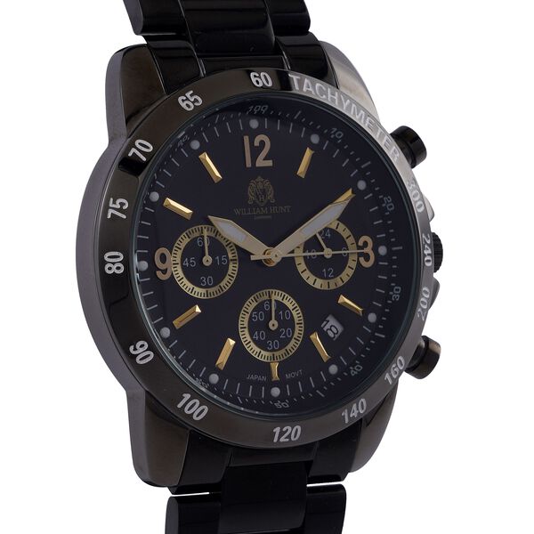 William Hunt - Moissanit-Akzentuhr mit Miyota-Japanwerk und 316L Edelstahlarmband, schwarz image number 5