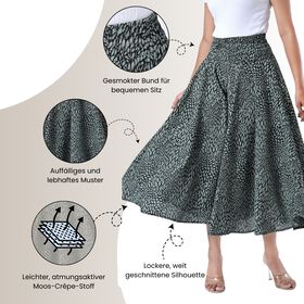 Weit geschnittene Freizeithose, Smockbund, 85x39cm, Schwarz und grün