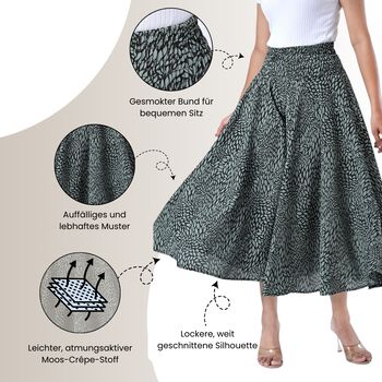 Weit geschnittene Freizeithose, Smockbund, 85x39cm, Schwarz und gr&uuml;n