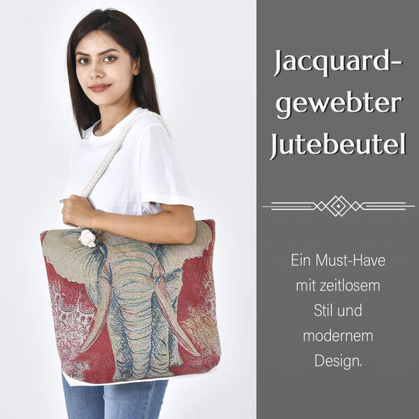 Jacquard gewebter Jute-Tasche mit Elefant Design, 42x34 cm, image number 8