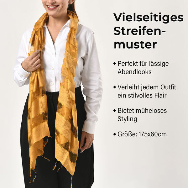 Modal-Seide-Schal, Streifendesign, 175x60 cm, Gold image number 3