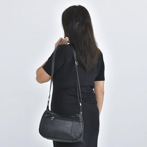 Crossbody Handtasche aus 100% echtem Leder mit Krokoprägung, Schwarz image number 3
