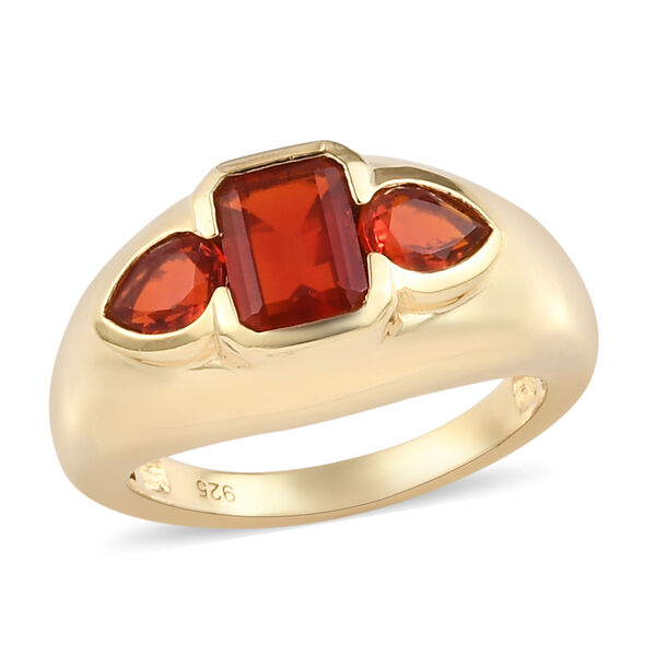 Mexikanischer Kirschfeuer-Opal Ring 925 Silber vergoldet  ca. 1,17 ct image number 4