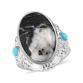 Wei&szlig;er B&uuml;ffel und Sleeping Beauty T&uuml;rkis-Ring - 12,84 ct.
