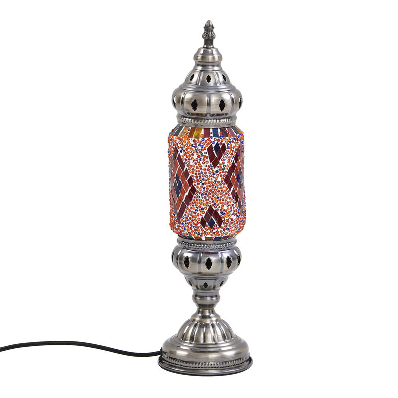 Handgefertigte orientalische Mosaik Glas Tischlampe - Zylinderform, Größe 13x13x40 cm, Orange image number 0